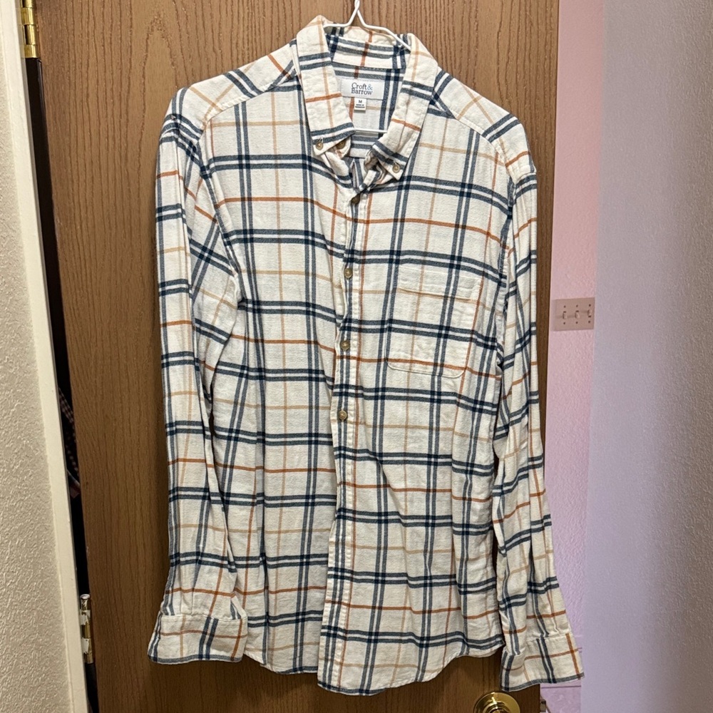 Izod Casual Plaid Shirt - Navy, Orange, White